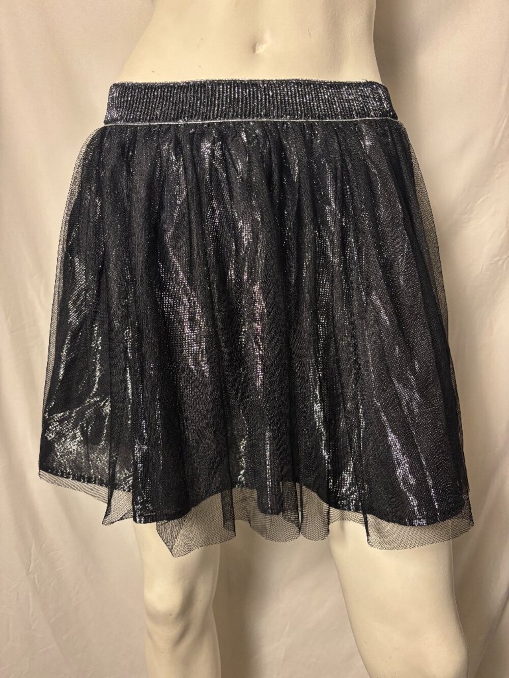 Decree Black Metallic Tulle Mini Skirt Size Medium Y2K Party Fairy Grunge